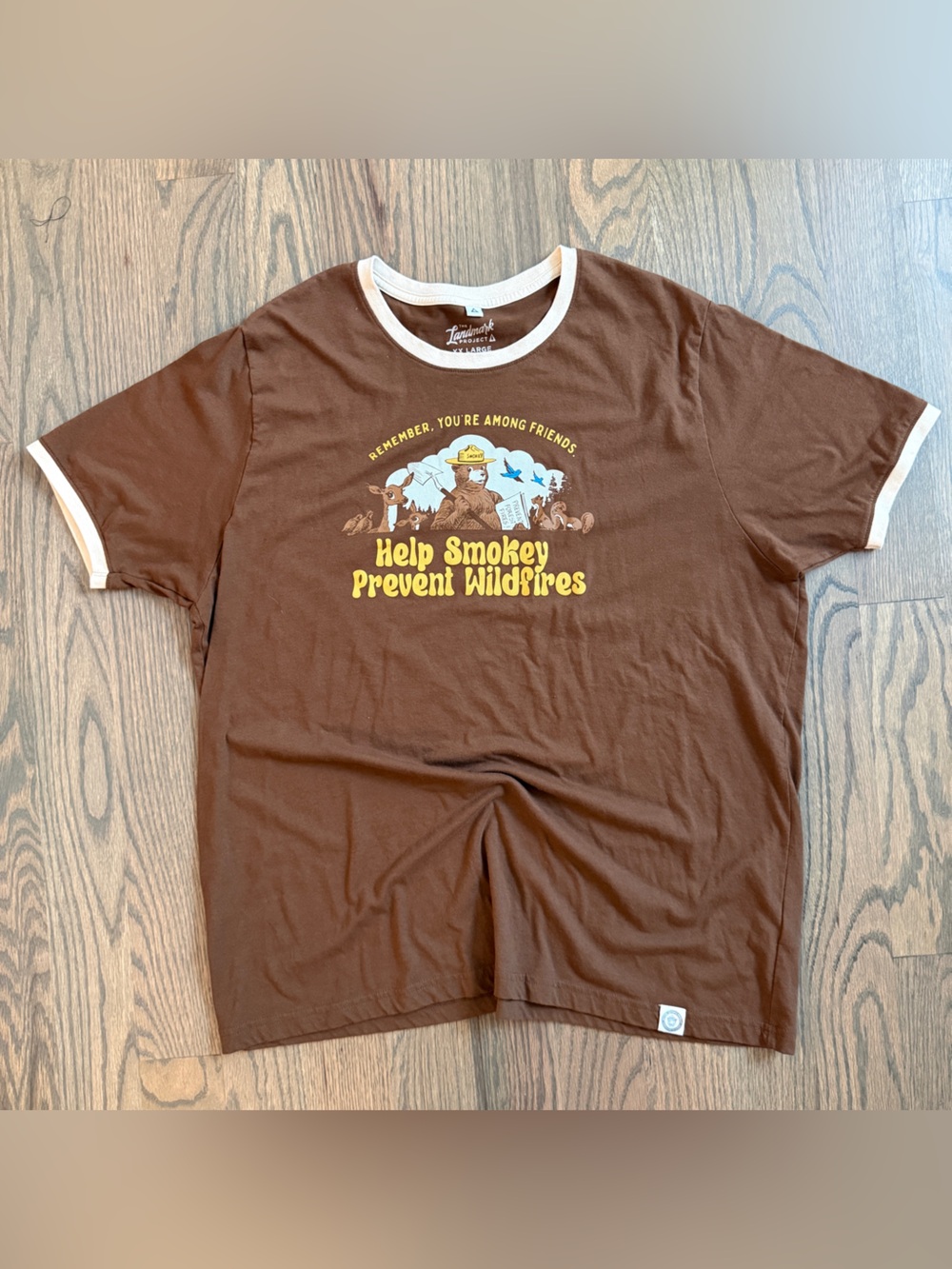 Smokey Bear Ringer T-Shirt XXL Brown VTG Style Nature Graphic Tee Landmark Retro